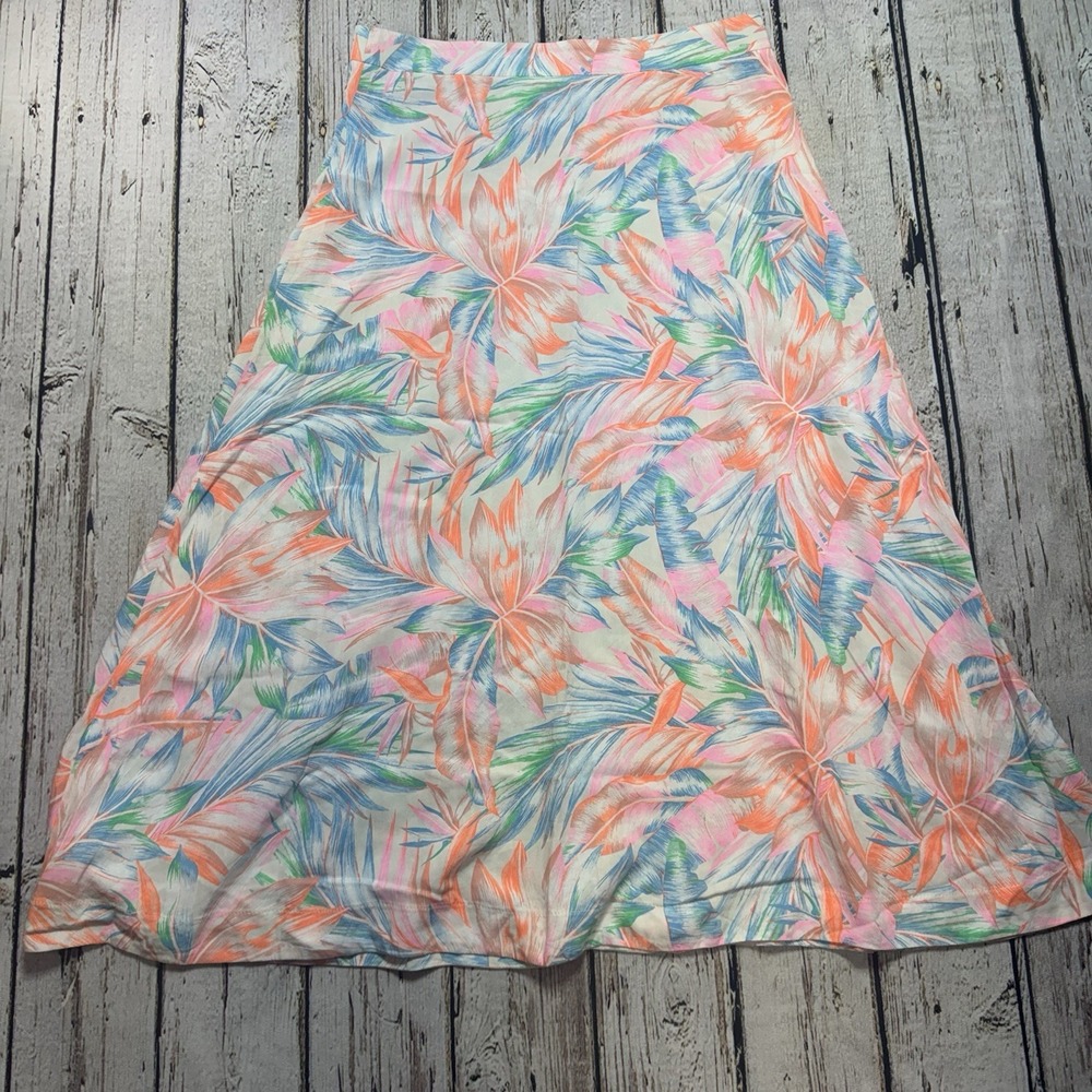 Farm Rio Desire‎ Floral Midi Skirt Romantic Flowy Whimsy Colorful Size Large